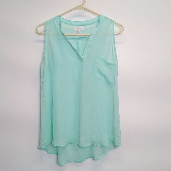 Curfew Sheer Sleeveless Blouse Women’s Size Large | Mint Green, Light, V-Neck - Picture 1 of 7